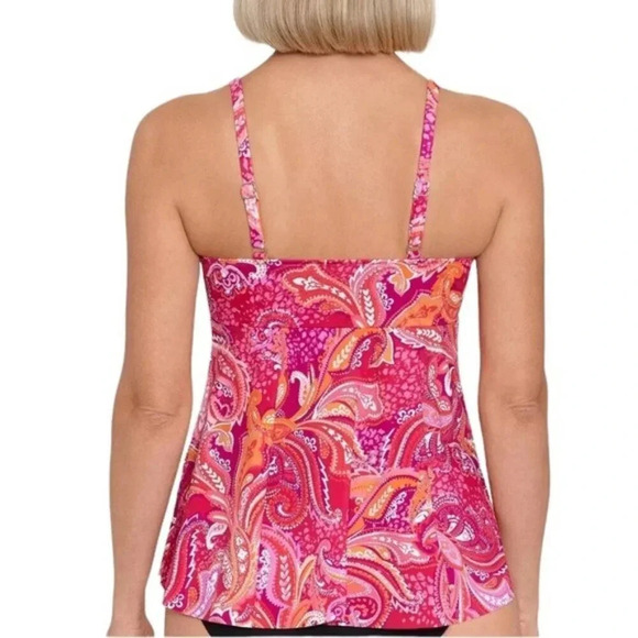 Swim Solutions Underwire V Neck Paisley Tankini Swim Top Pink Size 8 NWT - Picture 2 of 11